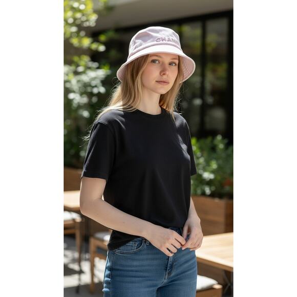 Chanel Light Pink Sequin Logo Bucket Hat M sz